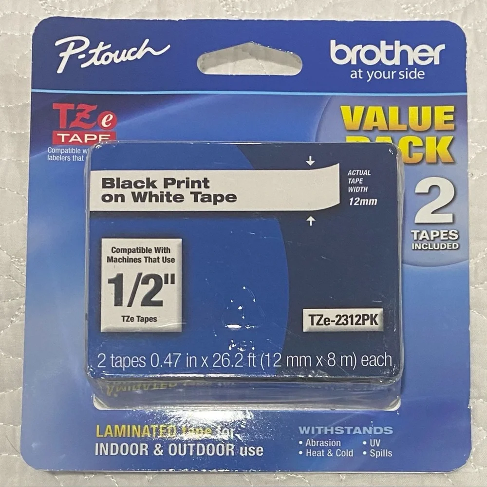 Brother P-Touch Black Print on White Tape Value Pack New In Box